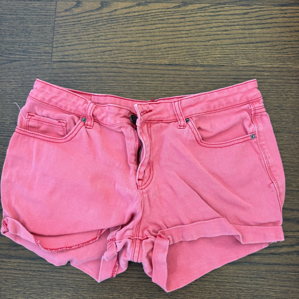 Red jean shorts